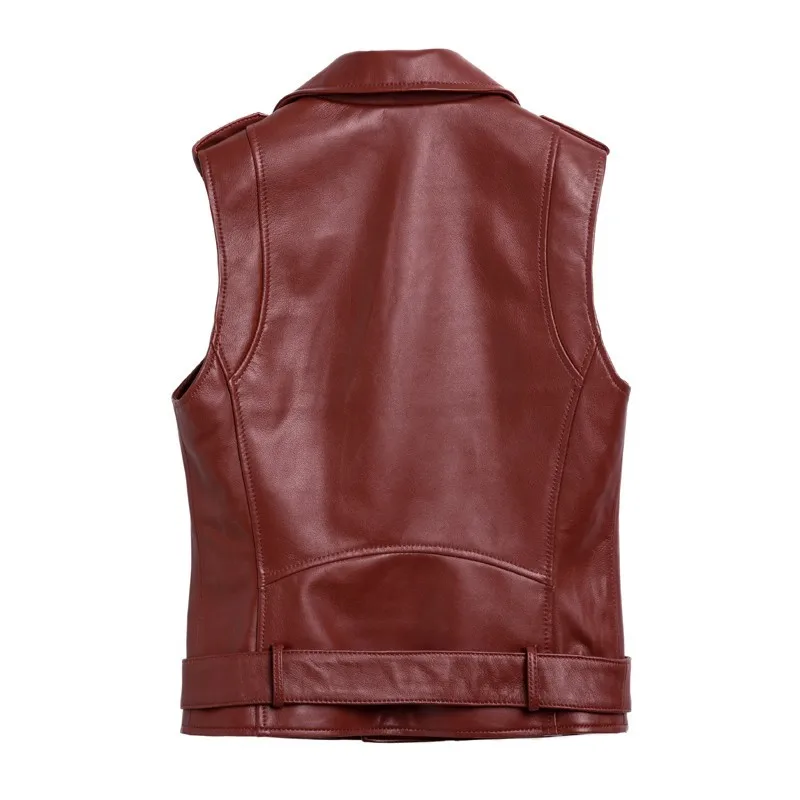 Жилет женский короткий из натуральной кожи мотоциклетная куртка без рукавов