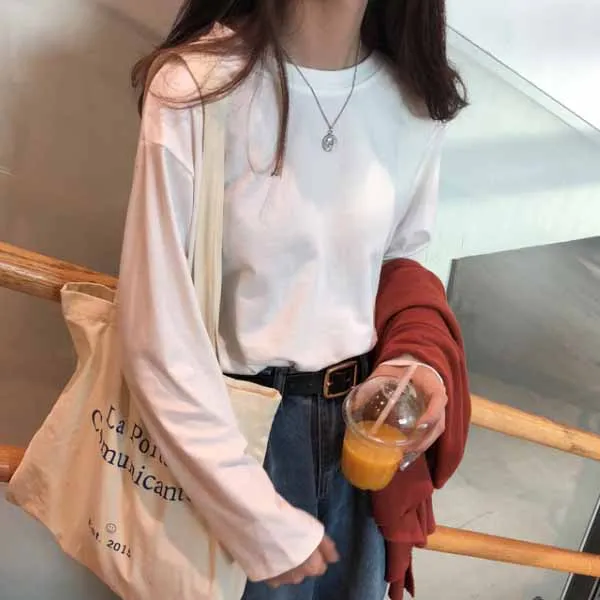 MaY 3352 bai Harajuku Vintage t shirt Ulzzang Girlfriends kawaii rainbow stripe t-Shirts autumn Women Casual Loose long Sleeve pink Top Femme - Цвет: MaY 3352 bai