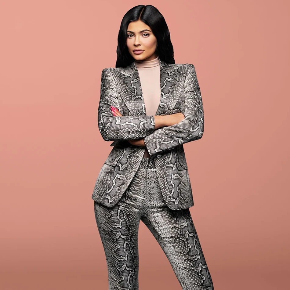 YT KylieJenner дизайнерский костюм из двух пуговиц змеиная кожа хлопок саржевый пик