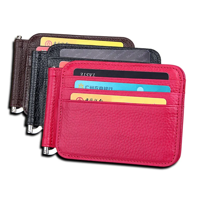 Fashion Leather Money Clip Women Creative Wallet First Leather Credit Card Holder for Men Multifunctional Card Clip Unisex