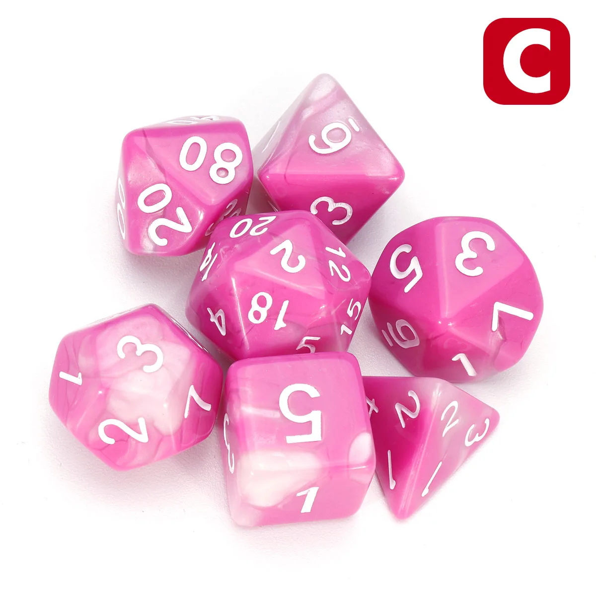 7 шт. игральные кости набор многогранные DnD смешанные цветные кости для РПГ Подземелья и Драконы ролевые игры игра, настольная игра кости набор+ сумка для хранения - Цвет: C Pink White