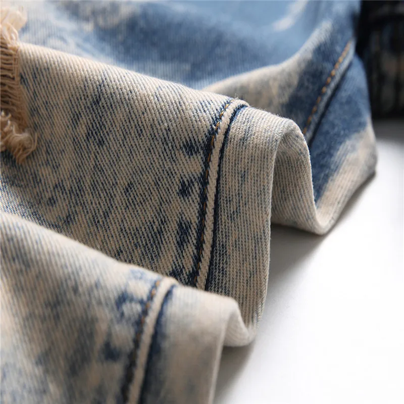 Biker Jeans Men Dark Blue Stretch Slim Fit Ripped Distressed Streetwear Denim Pants Casual Retro Man Trousers Hiphop Jean Homme | Мужская