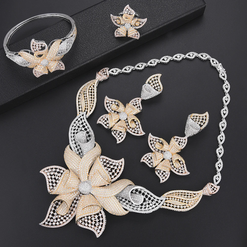 Preço LARRAURI Cinto Encantos De Flores Conjuntos De Jóias De Casamento Das Mulheres De Luxo Cúbicos De Zircônia Gargantilha Colar Brinco Jóias Dubai Viciado