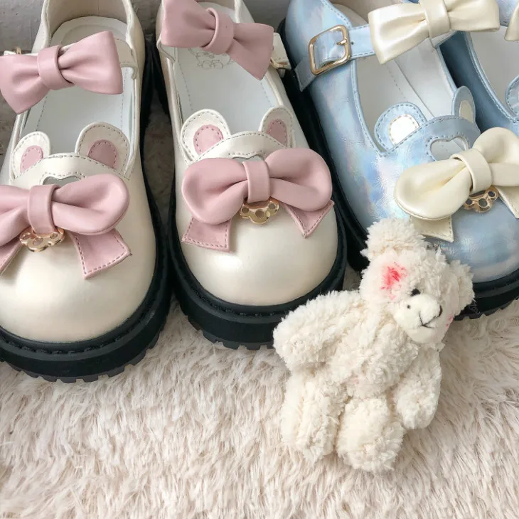 

Honey Bear Japanese Lolita Kawaii Big Bow Shoes Students Young Girl Anime Cosplay Retro Round Head Tea Party Platform shoes