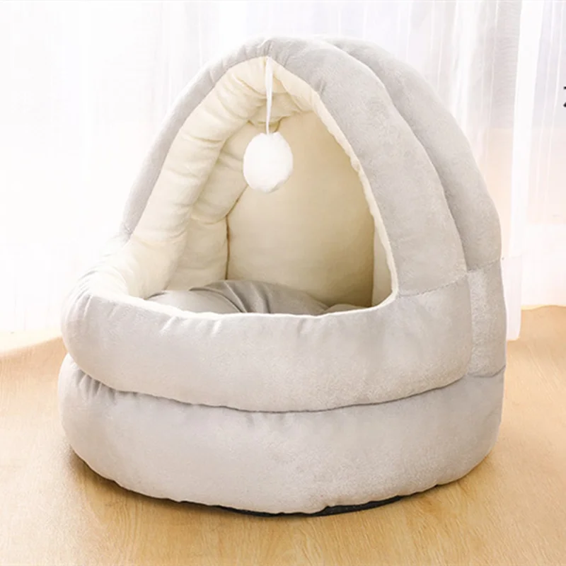 

Removable Dog Cat House Cozy Puppy Semi-Closed Bed Nest with Ball Toys Kitten Sleeping Cushion Bed