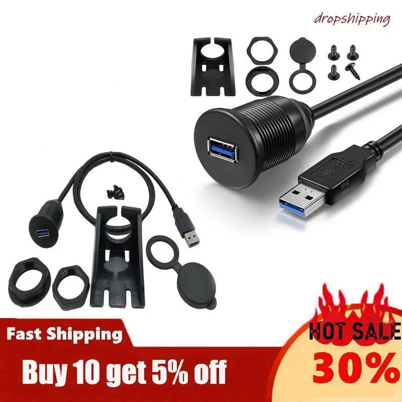 

Waterproof Flush Mount USB Dock Adapter Dashboard Pan USB 3.0 Port Male to Female Extension Cable for Car Motorcycle