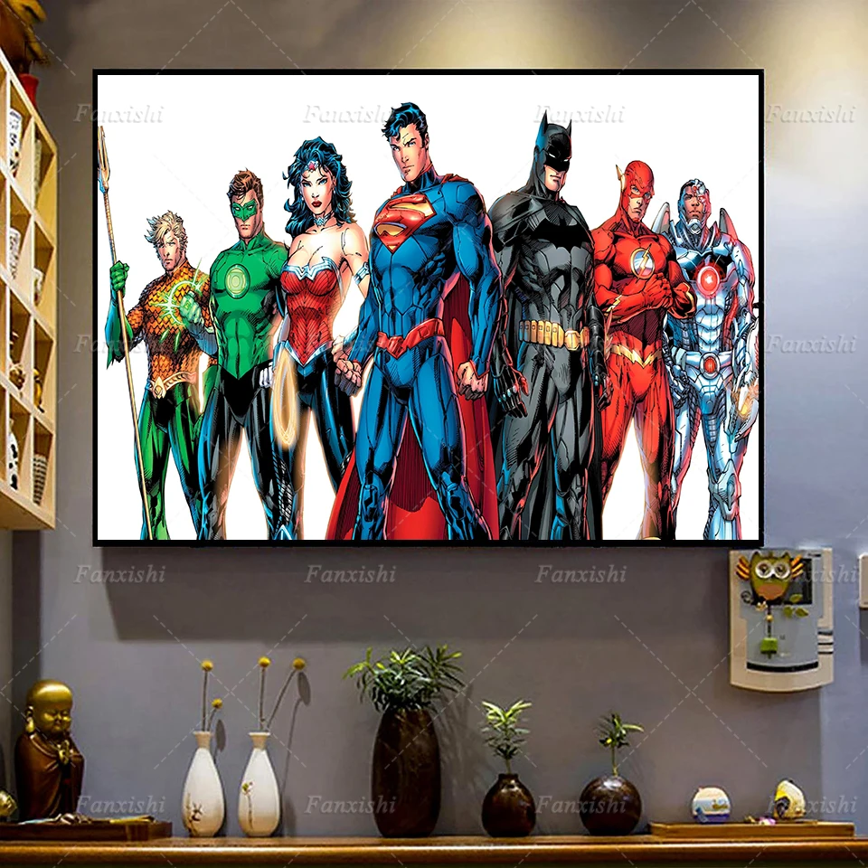 Плакаты и принты Лига Справедливости Аквамен зеленые фонари чудо-женщина