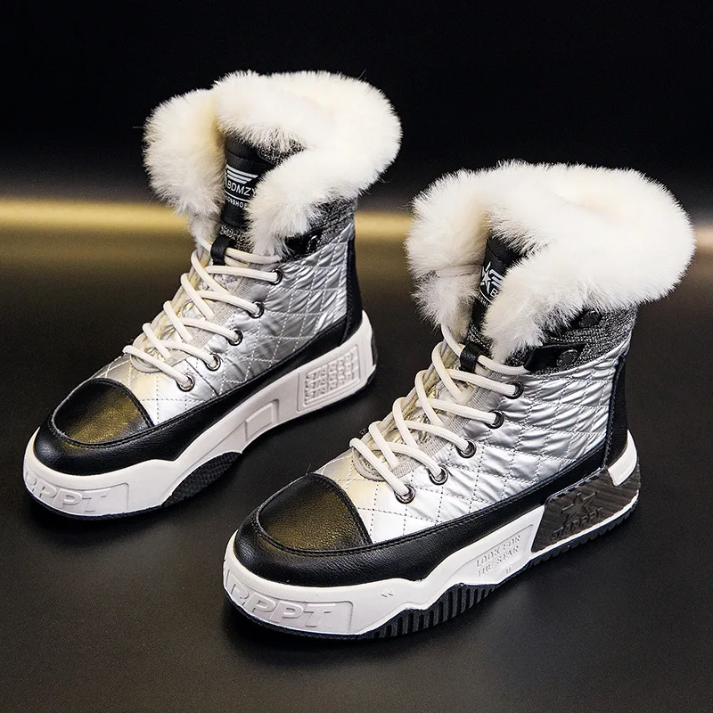 

Wool Fur Women Snow Boots Fashion Shearling Ladies Wedges Boots Shoes Woman Genuine Leather Lace Up Footwear 2021 New