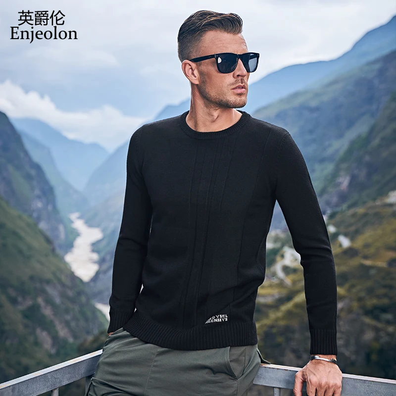 Мужской вязаный свитер Enjeolon повседневный однотонный пуловер с круглым вырезом