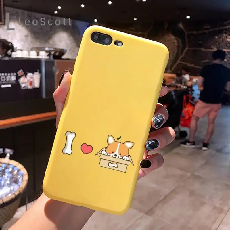 

Cute cartoon corgi dog Phone Case Yellow Candy Color for iPhone 6 7 8 11 12 s mini pro X XS XR MAX Plus