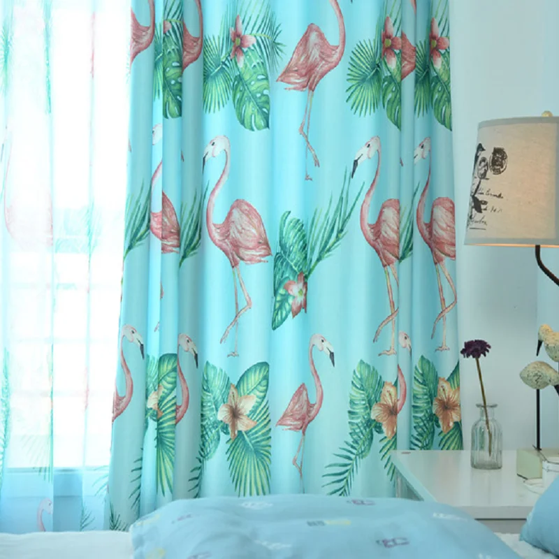 

Nordic Style Curtains For Living Dining Room Bedroom Simple Plant Imitation Linen Fabric Personality FlamingoCurtainTulle Custom