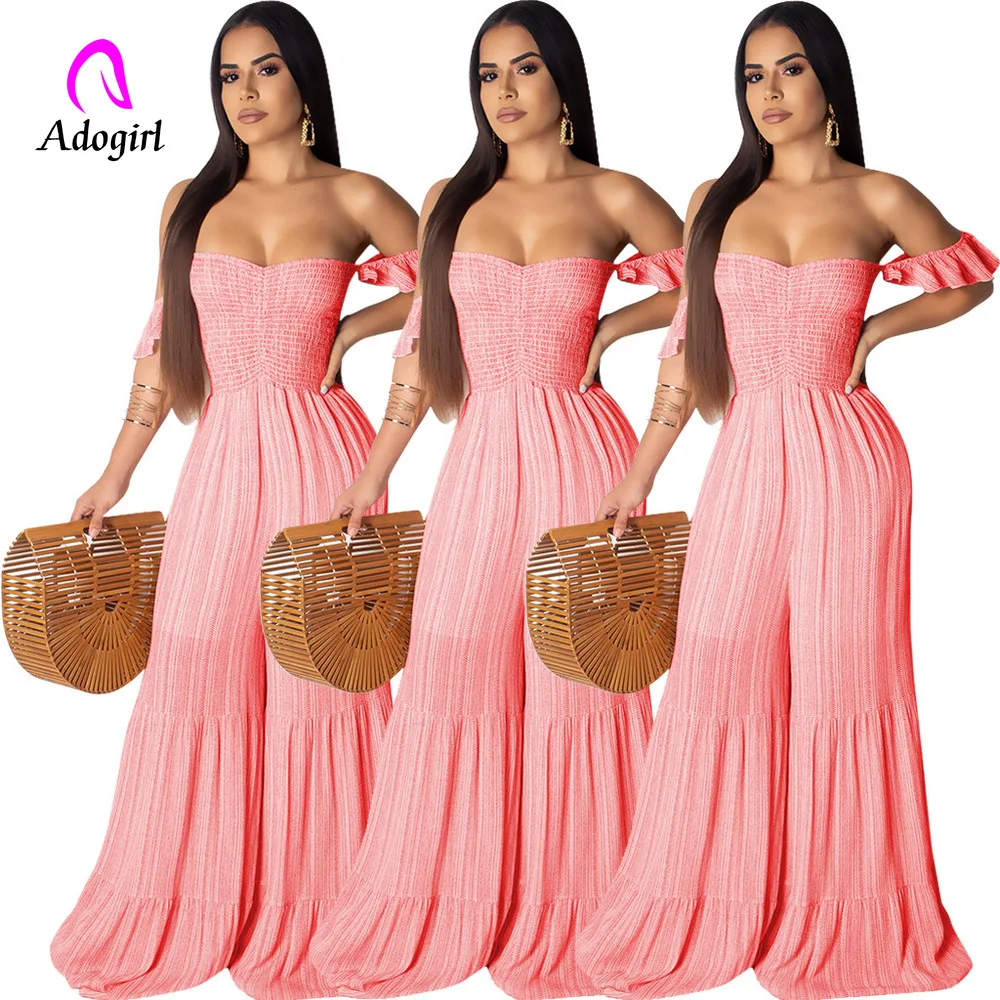 Женский шифоновый комбинезон с открытыми плечами Свободный Длинный размера плюс