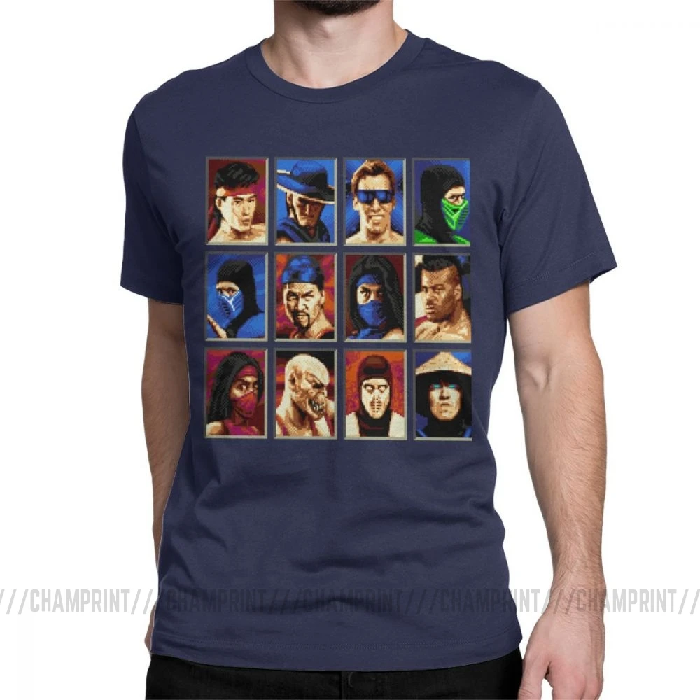 Винтажные футболки Mortal Kombat II Genesis Character выберите 16 Bit футболка Ретро геймер Коллаж футболки мужская хлопковая одежда для вечеринки - Цвет: Тёмно-синий