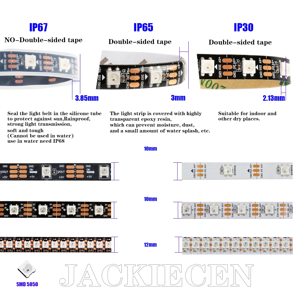 Пиксельная Светодиодная лента 0 5/1/2/3/4/5 м ws2812b Адресуемая 30/60/144/LED s/m DC5V 5050 RGB IP30/65/67