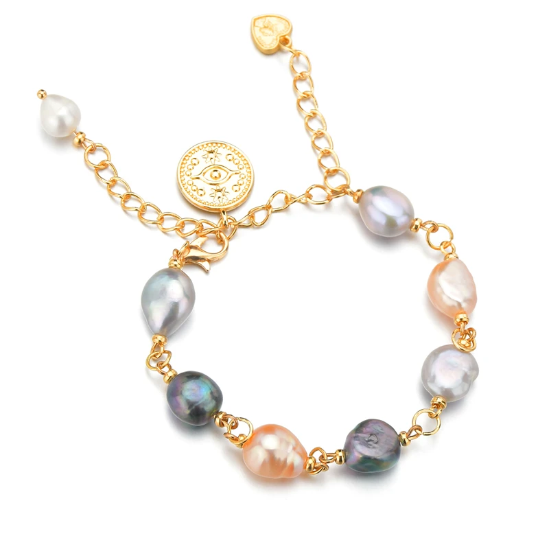 Новый Многоцветный пресноводные жемчужины неправильной формы браслет для