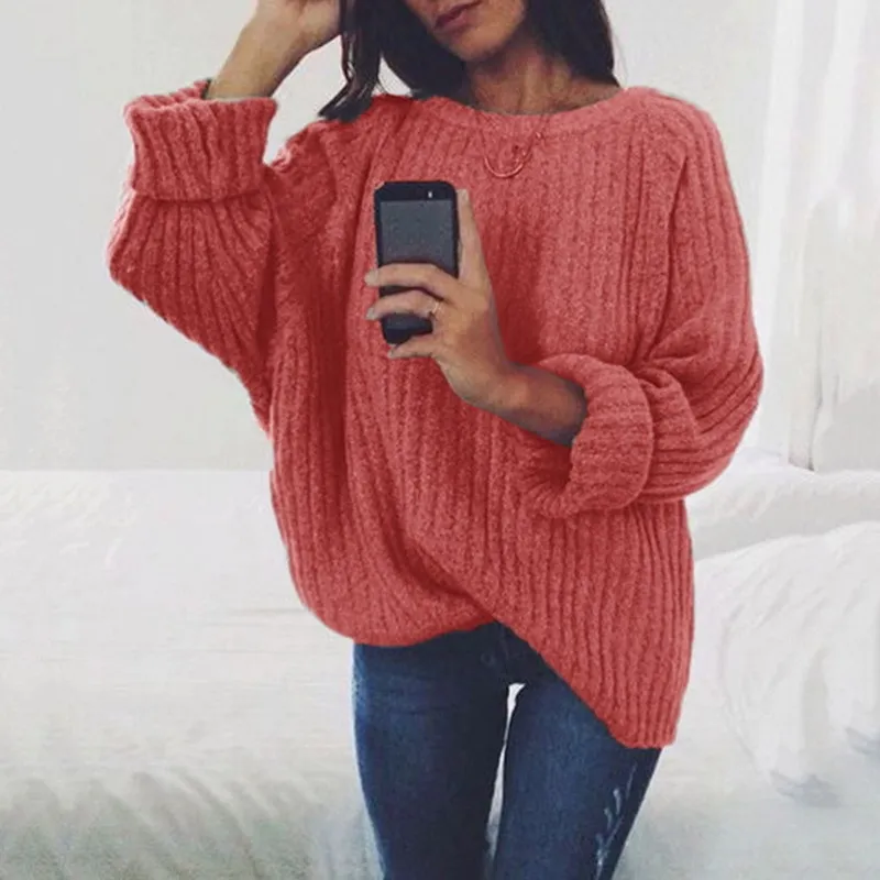 

Big Size Loose Knitting Sweater For Female Autumn Winter 2019 Long Sleeve Pullovers Solid Casual Jumper Womens Sweaters Pull