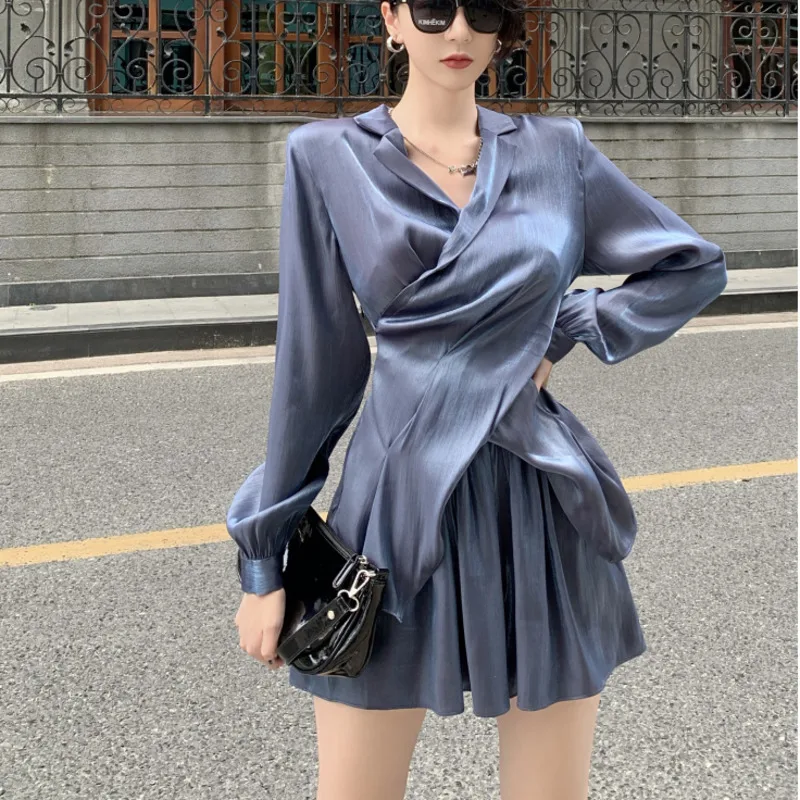 

autumn 2 Piece Set Women full Sleeve Crop Top + Skirts Sets Summer Ladies Solid Fashion Casual Two Piece Set Ensemble Femme