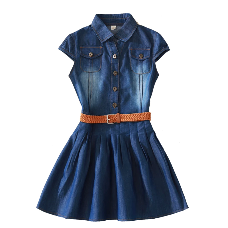 Big Girl's summer denim dress 2019 new cutie children ouftits 5 6 8 10 12 15 year old girl princess including belt | Детская одежда