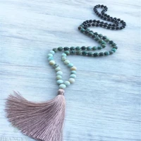 8mm obsidian amazonite turquoise 108 bead mala necklace spirituality gemstone wrist handmade fancy healing natural meditation