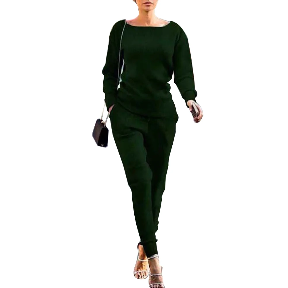 Хит 2 шт. спортивные женские костюмы однотонные с длинным рукавом вязаный джемпер