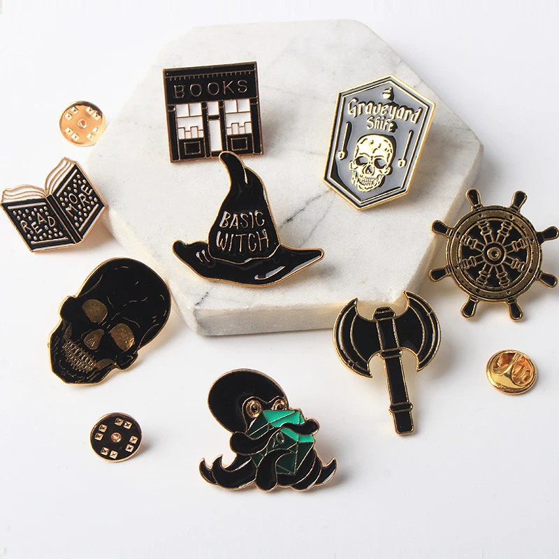 Черные эмалевые булавки в стиле панк из темной серии с изображением скелета