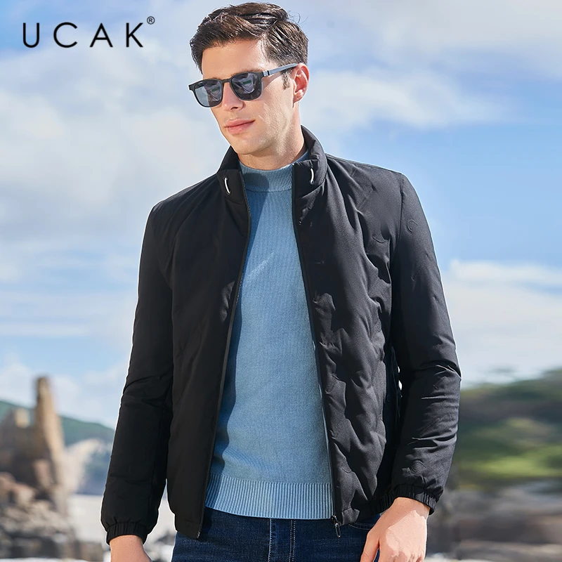 UCAK Brand 90% White Duck Down Solid Color Down Jacket Clothing Men New Fashion Classic Streetwear Stand Collar Down Coat U8032
