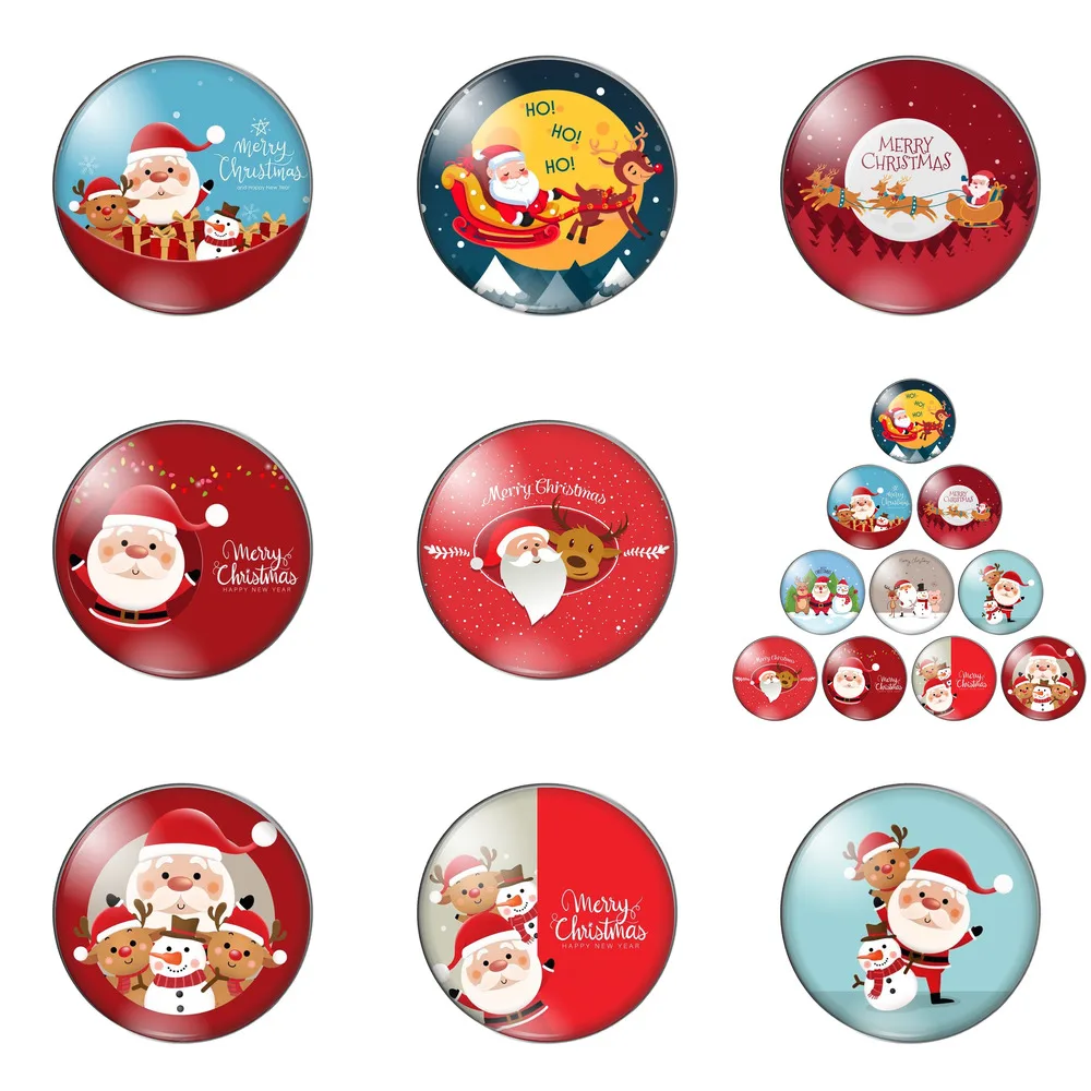 

Merry Christmas Cute Santa Claus Deer Best Gift 12mm/20mm/25mm/30mm Round Photo Glass Cabochon Demo Flat Back Making Findings