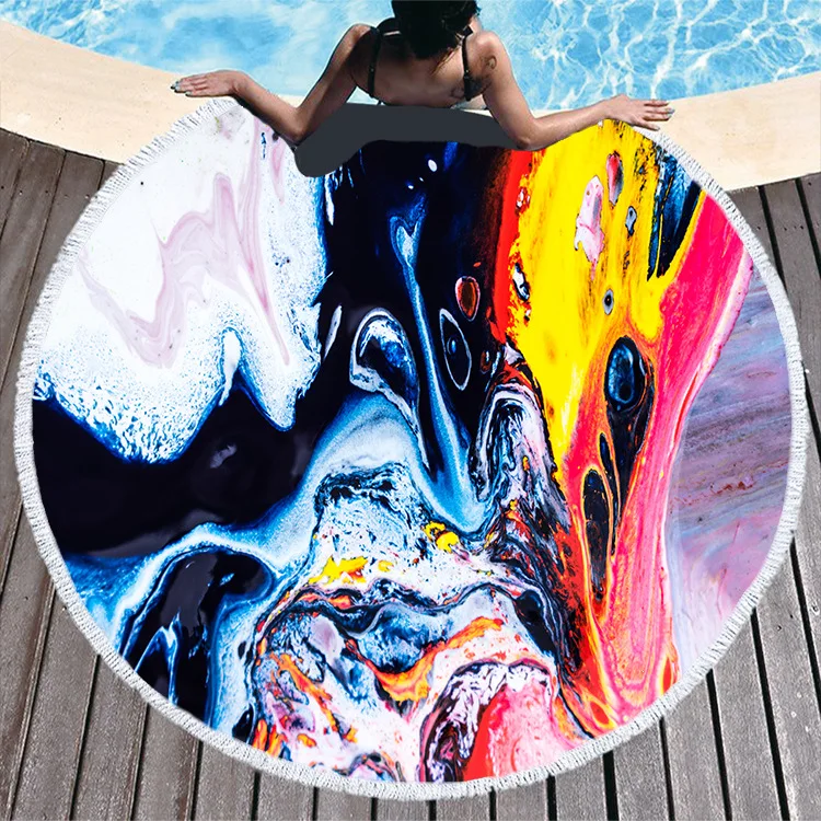 

Round printed beach towel, microfiber, bath towel, tassel, yoga mat, marble abstract