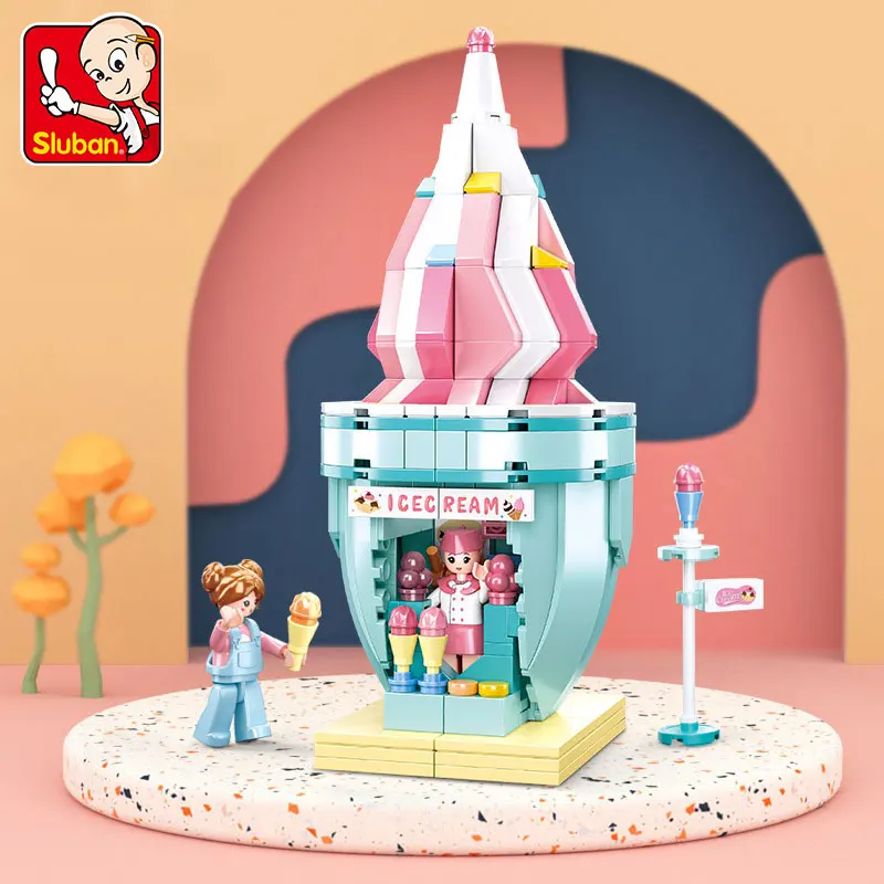 

Sluban Building Blocks Creative Street View B0917 Strange House-Huayang Ice Cream House Assembled Girl Toy Decoration