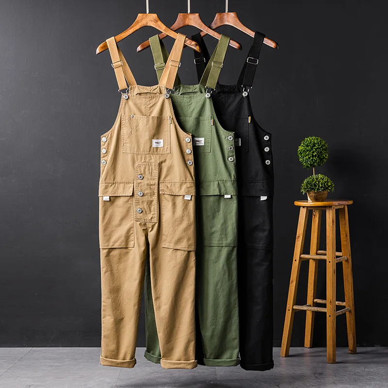 2023 Summer Men Bib Pants Solid Color Casual Jumpsuits Women Streetwear Joggers Multi Pockets Fashion Suspenders Cargo Overalls images - 6