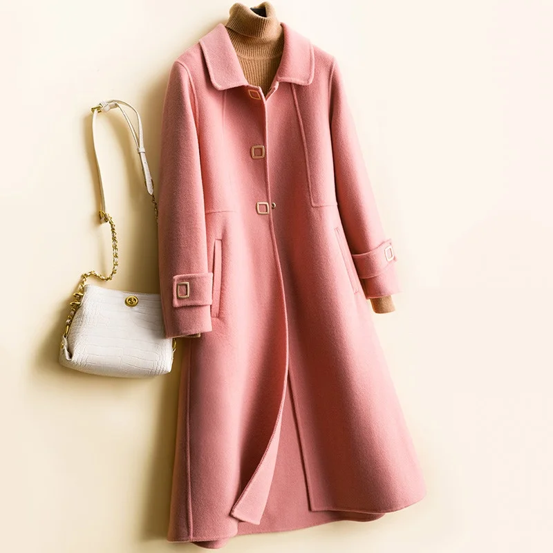 

Medium-Long Double 100%Wool 2021 New Autumn Winter Coat Women Single Breasted Korean Jacket Windbreaker Female Outerwear