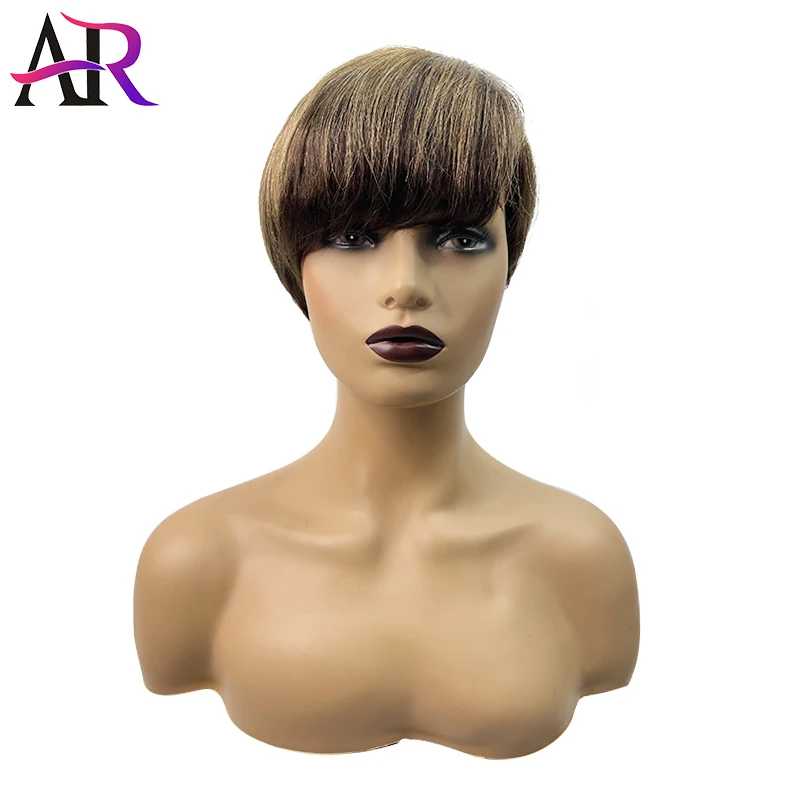Парик из человеческих волос с вырезами фея короткие прямые волосы полностью