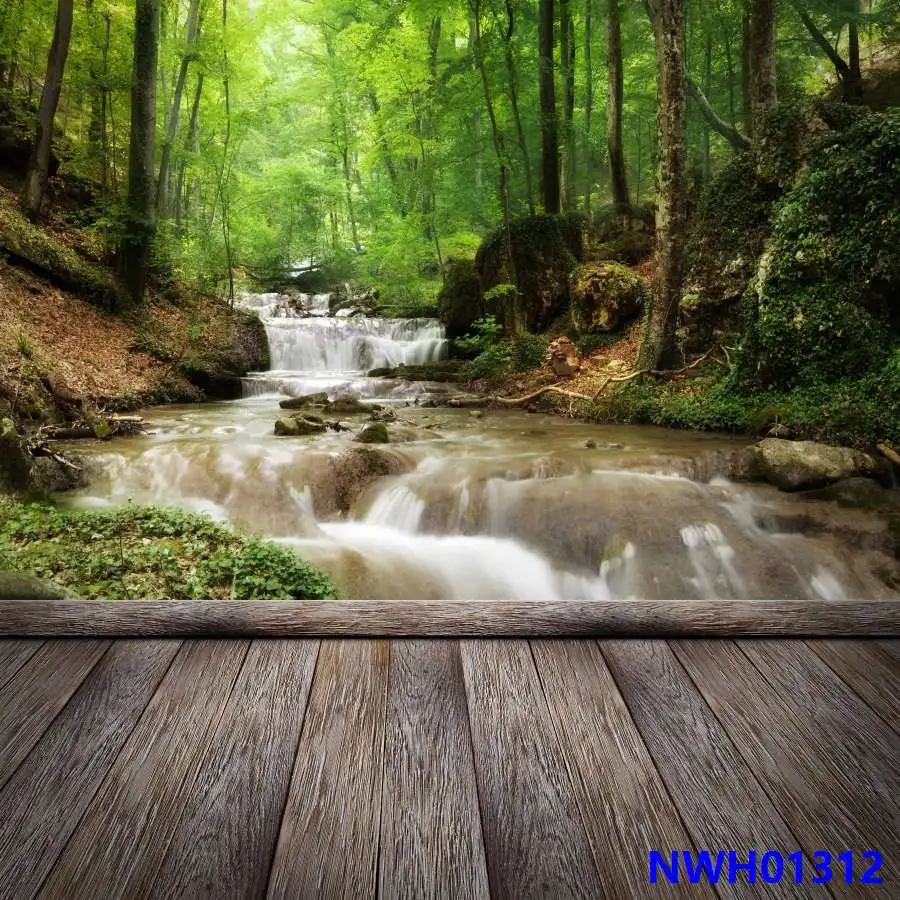 Laeacco зеленый джунгль лес ручей деревянный пол вода рок дети сценические