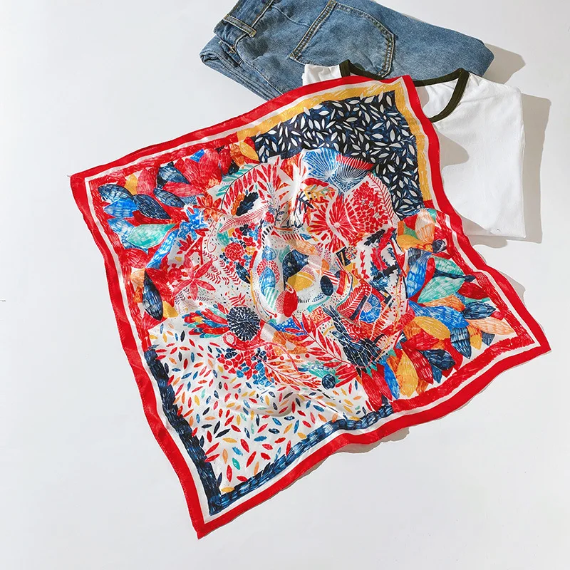 

100% Silk Square Scarf Women Small Neck Hairband Foulard High Quality Bandana Solid Scarves Female Summer Spring New Neckerchief