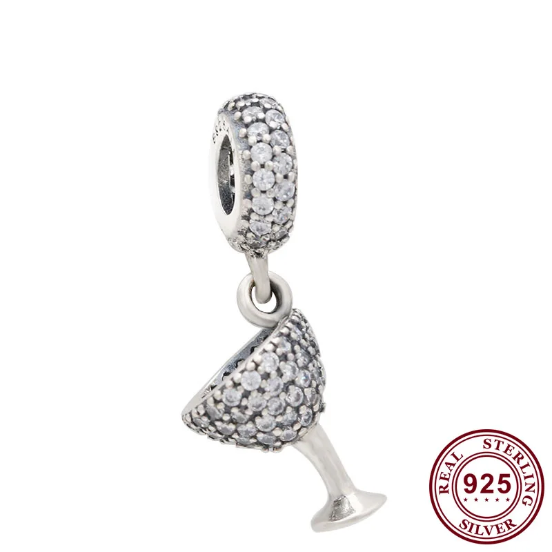 

Original 925 Sterling Silver Charm New Style Party Wine Glass Pendant Fit Pandora Women Bracelet & Necklace Diy Jewelry