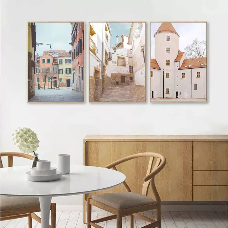 

European Building Landscape Canvas Painting Nordic Street House Wall Art Posters and Prints Cuadros Wall Art Picture Home Decor