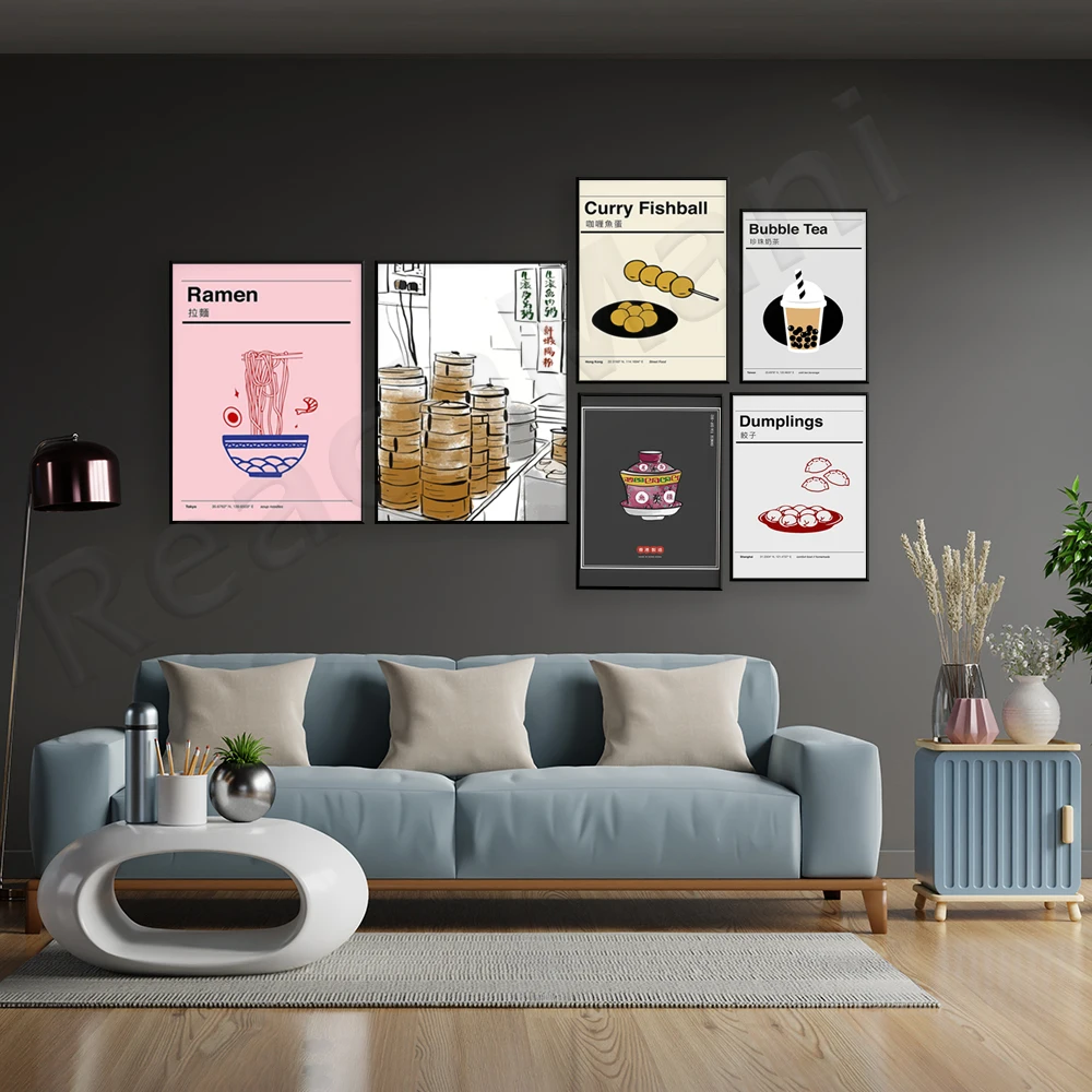 Постеры с китайской чайной чашкой сделанные в Гонконге Дим СУМ пельмени