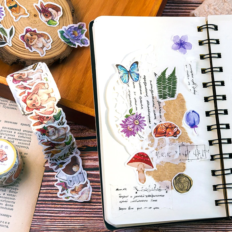 100Pcs/Roll Mushroom Washi Tape Butterfly Stickers Kawaii Masking Japanese Stationery Scrapbooking Decorative Adhesive - купить по