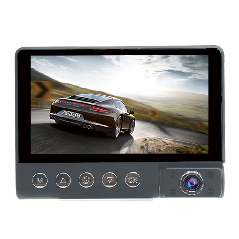 구매 4 인치 자동차 야간 투시경 카메라 G-센서 대시 캠, 터치 스크린 전면 후면 내부 3 렌즈 운전 레코더 (자동차 충전기 포함)