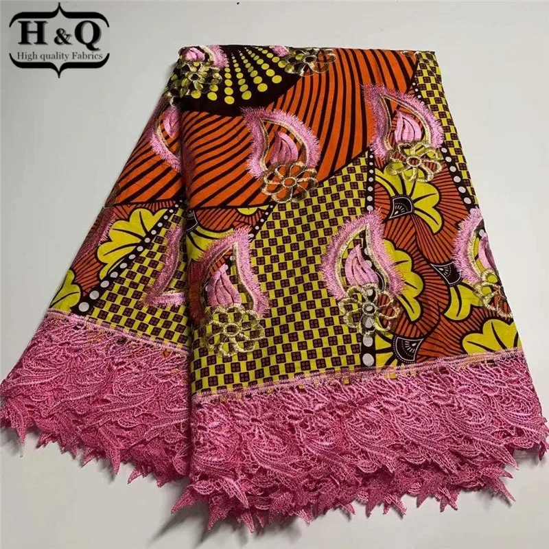 

H&Q beautifical african batik lace wax fabric 2021 high quality 100% cotton embroidery laces wax for party 6 yards/piece H0409
