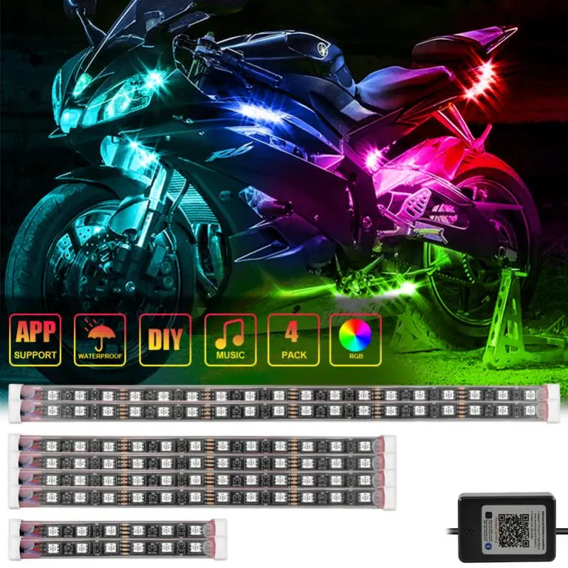 

8/12pcs Motorcycle LED Lights Kits APP Control RGB Smart Brake IP68 Waterproof Accent Glow Neon Remote Control LED Lights Kits