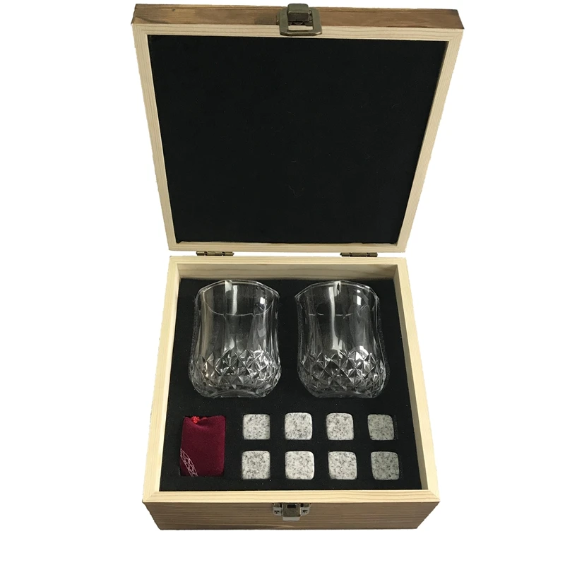 

Bourbon Rocks Whisky Chilling Stones Gift Set - Reusable Stones for Whiskey - Shot Glasses Gift in Wooden Box for Guys