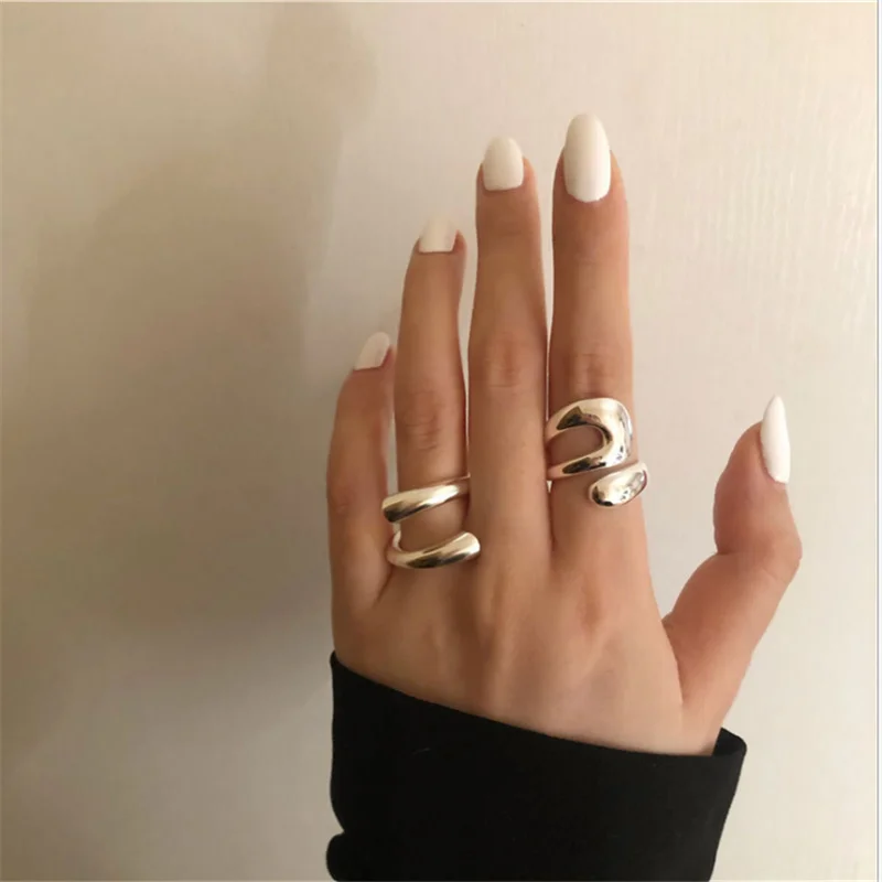 

Niche Staggered Hollow Tide Irregular Curve Opening Ring Holiday Gift Party Jewelry Wholesale