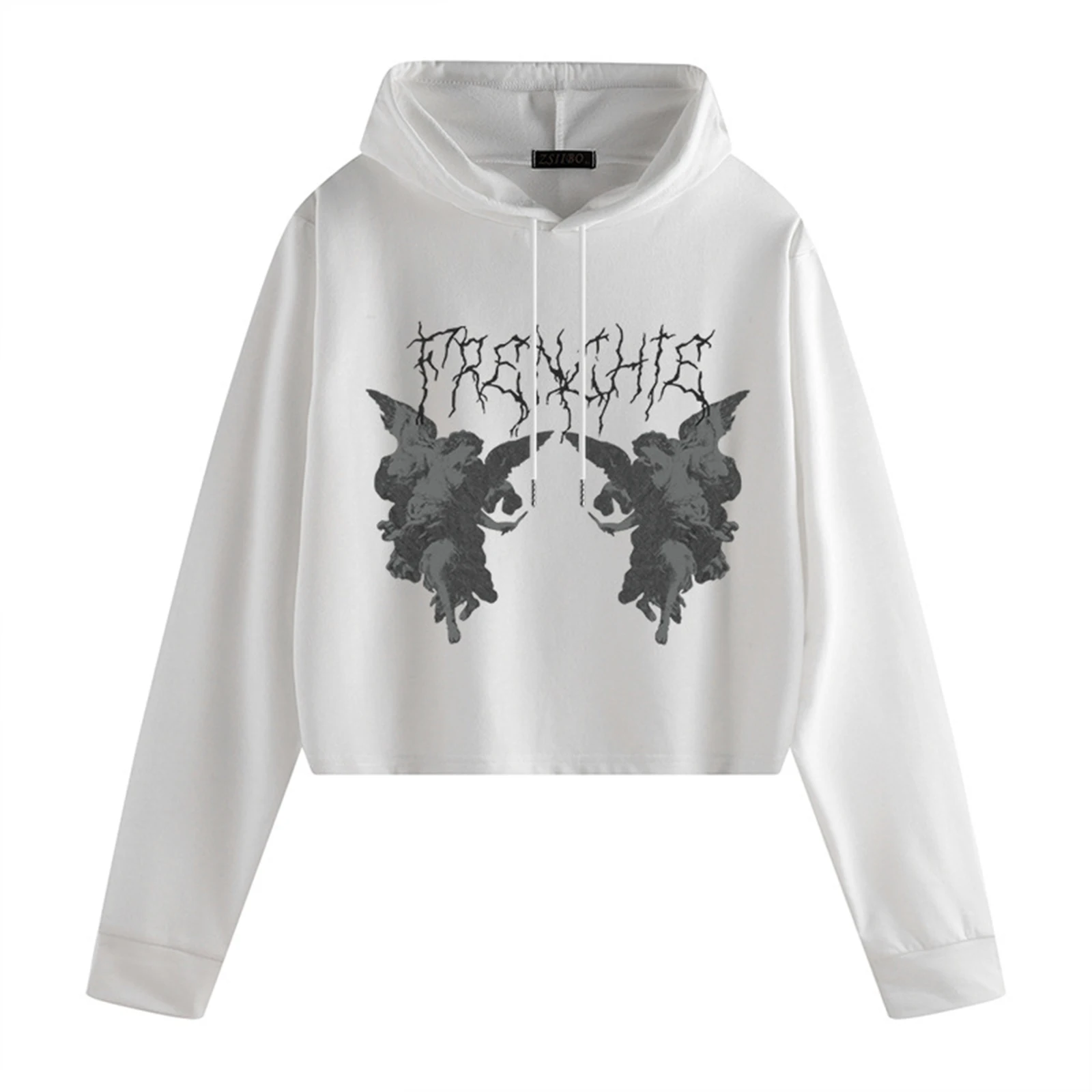 

Women Casual Hooded Sweatshirt Adults Angel Print Long Sleeve Pullover with Drawstring White Black Pink