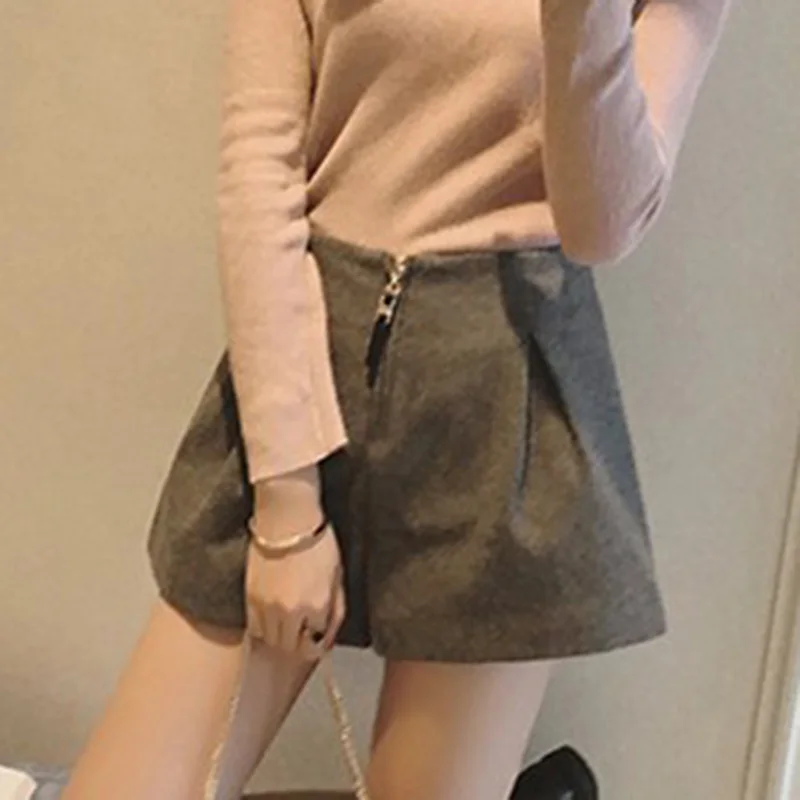 Зимние шерстяные шорты для женщин с высокой талией женские свободные толстые