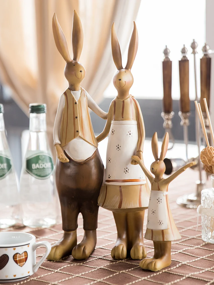 

Rabbit Family of Three American Decorative Ornaments Home Accessories Living Room TV Cabinet Decoration Creative Wedding Gifts