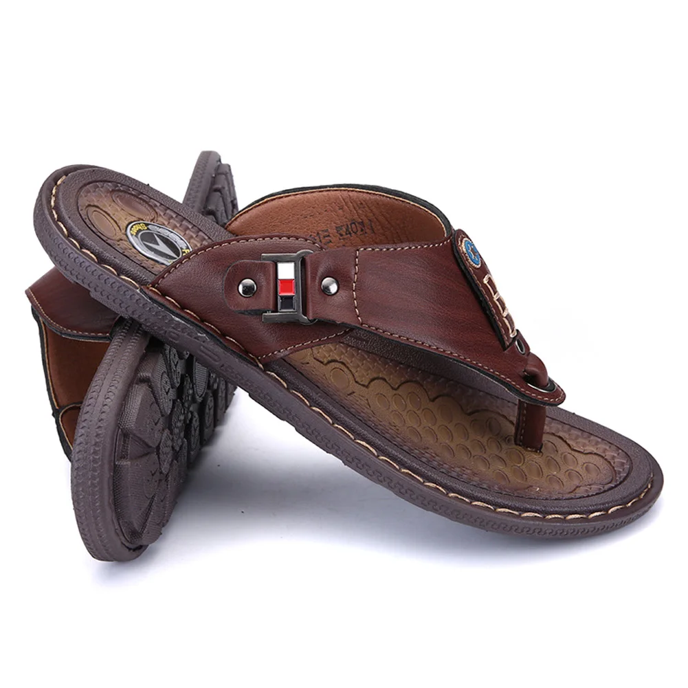 Мужские сандалии классические модные удобные пляжные кожаные шлепанцы мужские