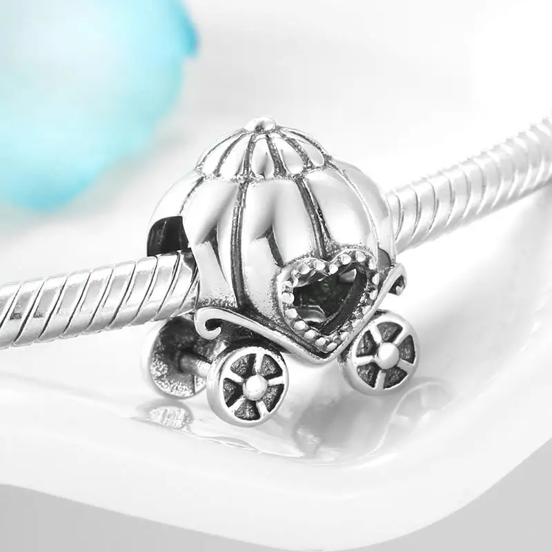 

Hot Real 925 Sterling Silver Classic elegance pumpkin car Beads Women Charms Jewelry Making Fit Original Women Charm Bracelets