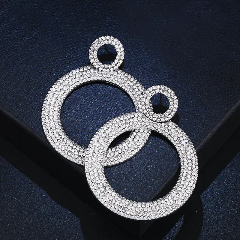 Круглые черные серьги с камнями OCESRIO винтажные Большие женские серьги-кольца