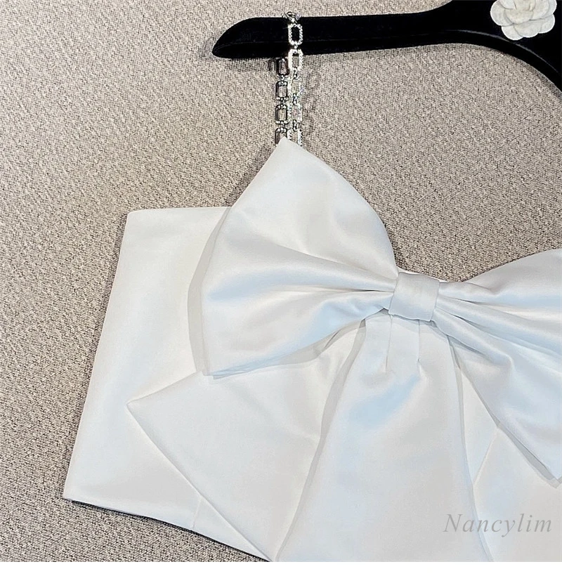 Bow Camisole Women 2021 Summer New Three-Dimensional Bow Design Sexy Rhinestone Chain Sling Short Tank Top White Black